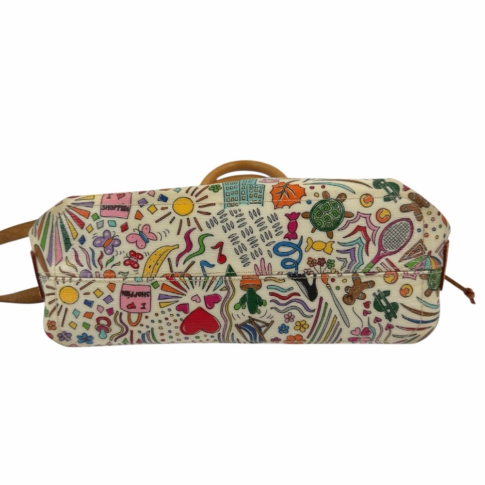 Dooney & Bourke Multicolor Doodle Print Satchel with Tan Leather Trim - Picture 7 of 11